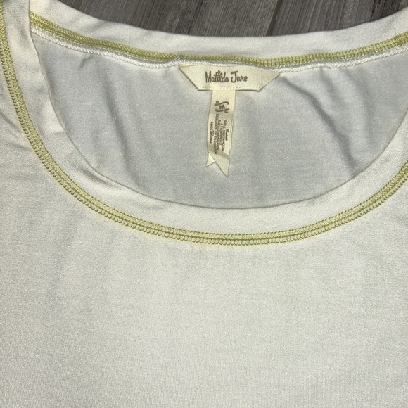 LN Matilda Jane Women’s Cream Green Stripe Tunic Ruffle Hem Stretch Tee Medium - Picture 3 of 7